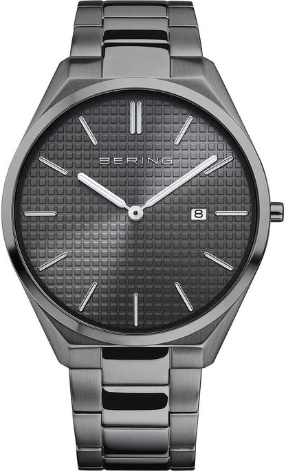 Bering Ultra-Slim herrklocka med svart urtavla, metallarmband.