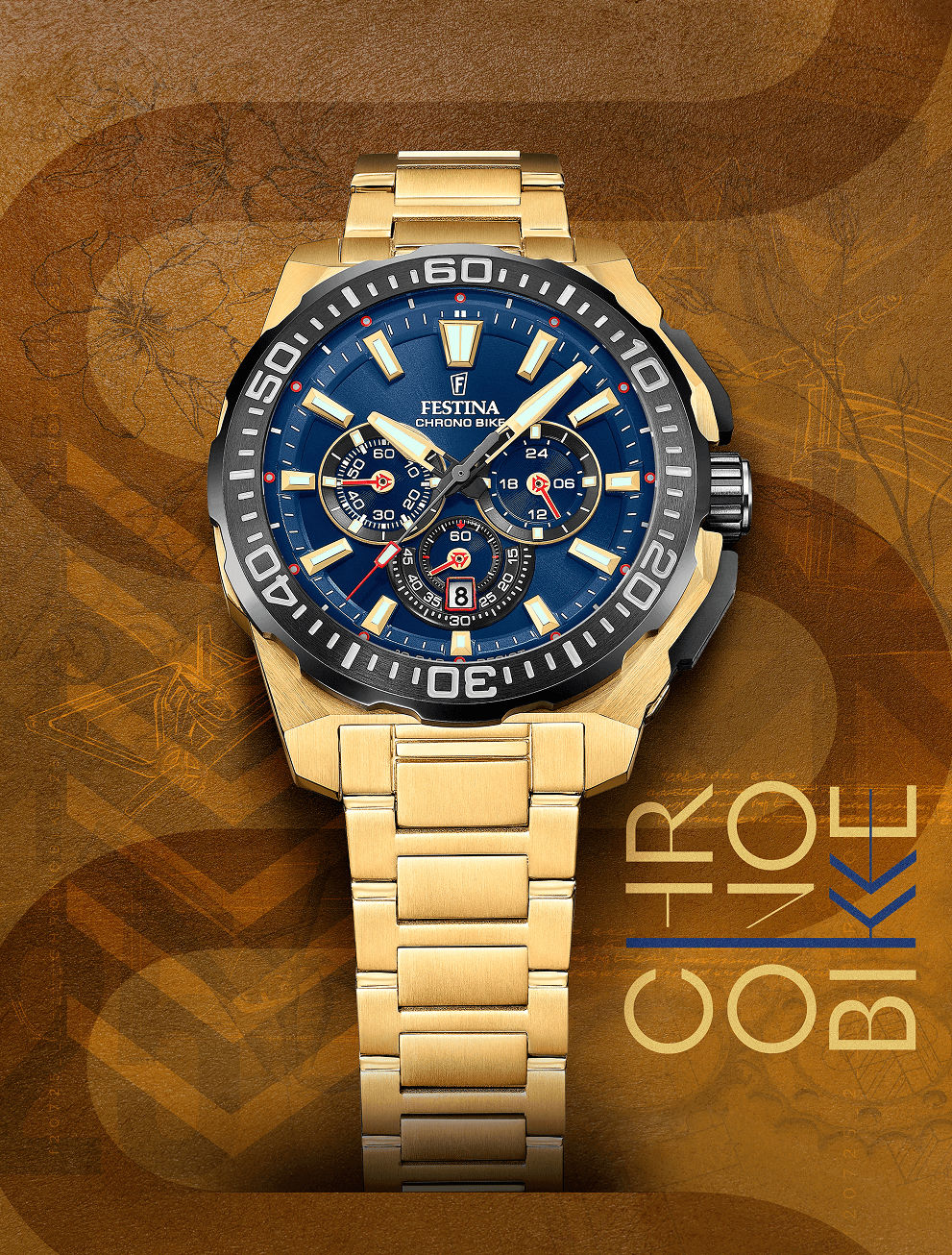 Festina Chrono Bike F20727/1 Herrenuhr Goldfarben/Blau • Chronograph • 20 ATM, Bild 12