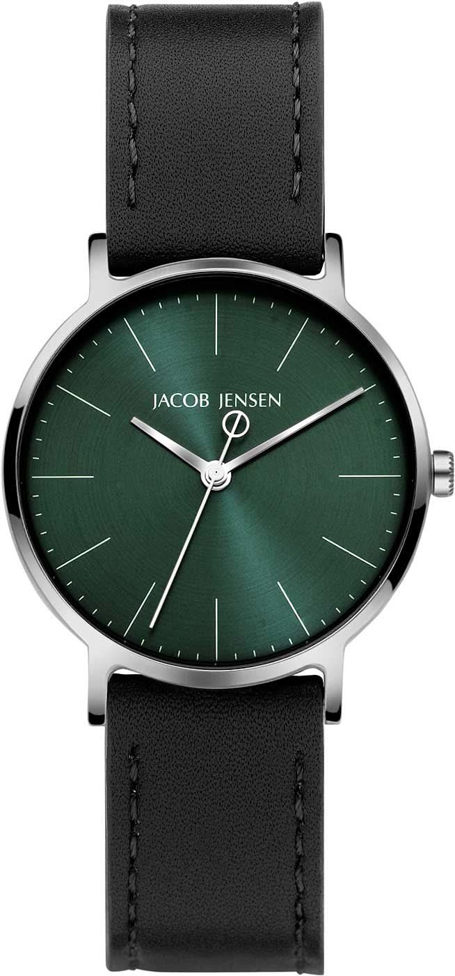 Jacob Jensen damklocka med grön urtavla och svart läderarmband