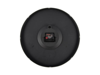Karlsson väggklocka baksida med batterifack i svart hölje