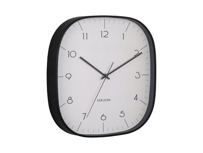 Väggklocka med rund aluminiumram, vit urtavla och svarta visare