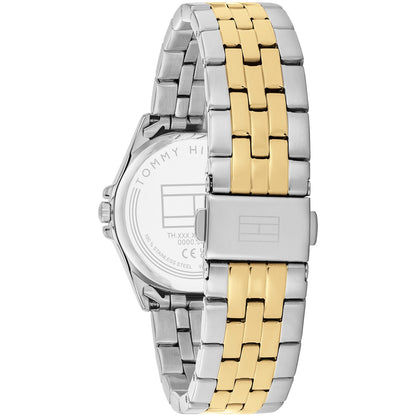 Tommy Hilfiger Jade Armbanduhr mit zweifarbigem Metallarmband und sichtbarem Gehäuseboden