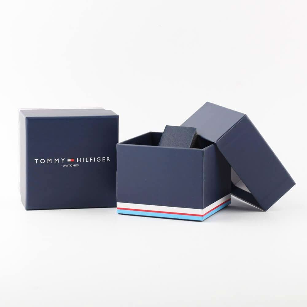 Tommy Hilfiger klockset i presentförpackning med öppen kartong och blått lock