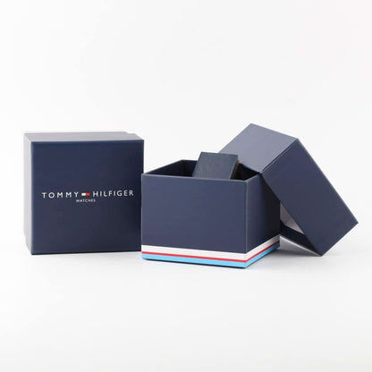 Tommy Hilfiger klockset i presentförpackning med öppen kartong och blått lock
