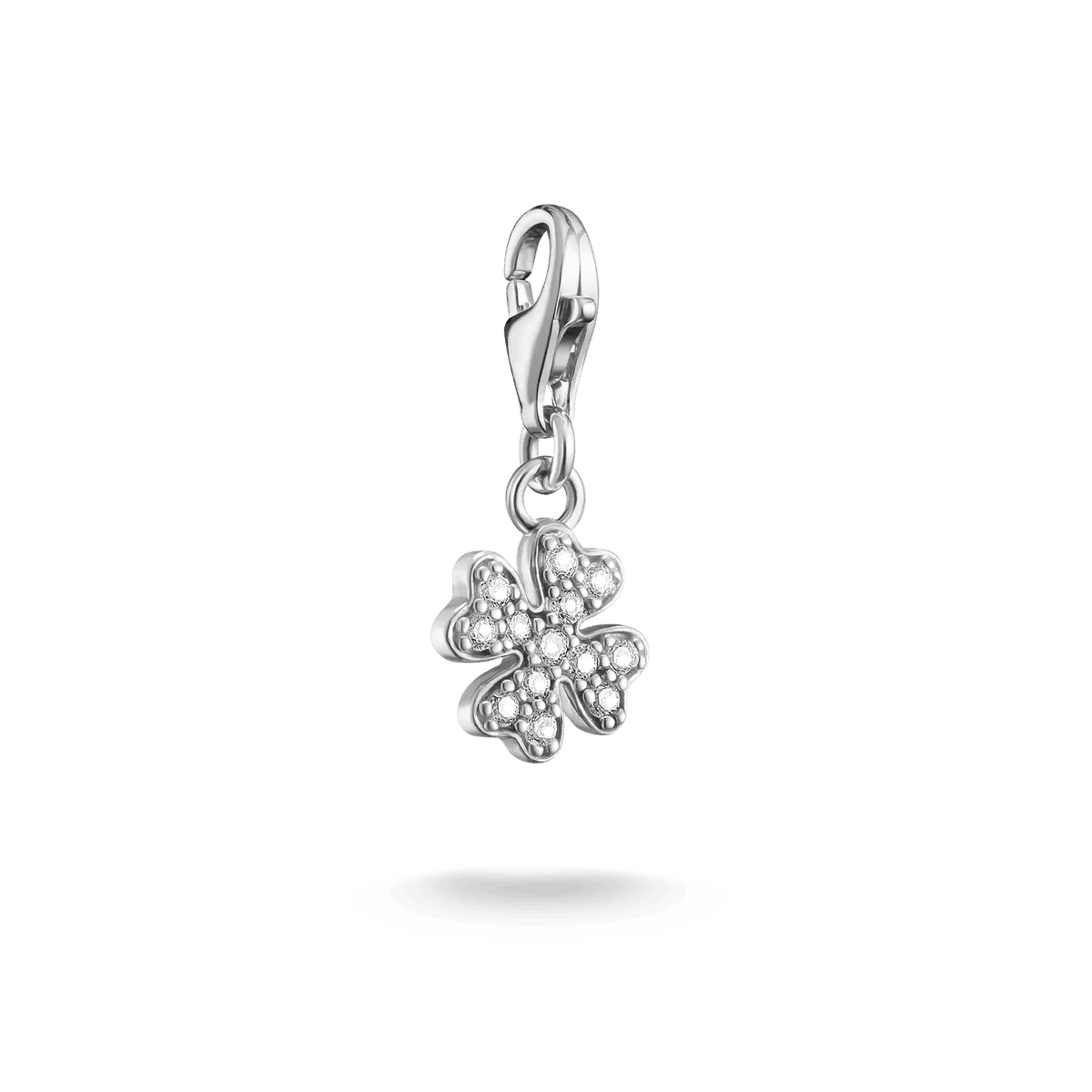 Klöverberlock i 925 sterlingsilver med gnistrande stenar på öglehänge