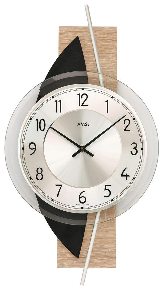 AMS Sonoma Wanduhr mit rundem Zifferblatt, schwarzen Zeigern und dunkler Schiefer-Applikation