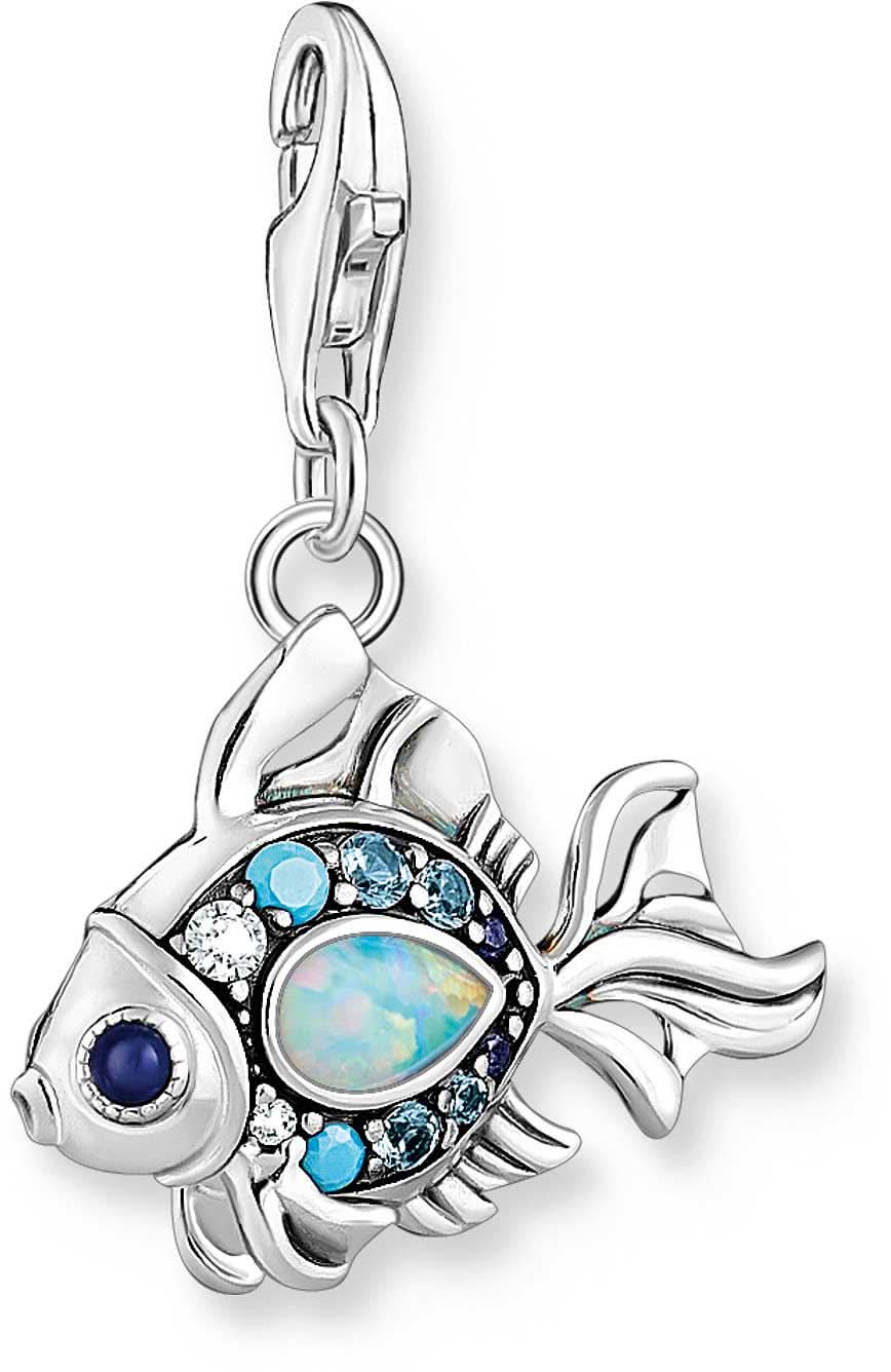 Fiskberlock i 925 sterling silver med blå stenar och opalaccent