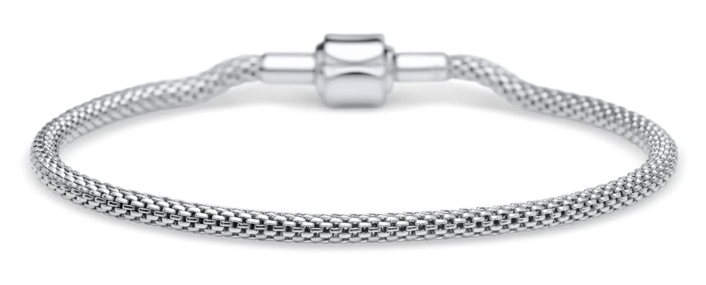 Armband i rostfritt stål med mesh-länkar och spänne för damklocka, silverfärgad