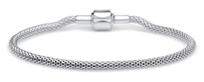 Armband i rostfritt stål med mesh-länkar och spänne för damklocka, silverfärgad