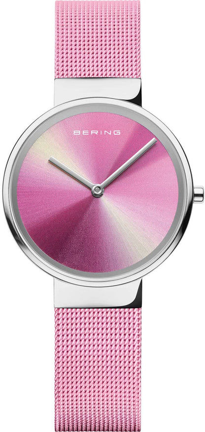 Bering damklocka: rosa milanesearmband, silverfärgad boettring, rosa urtavla