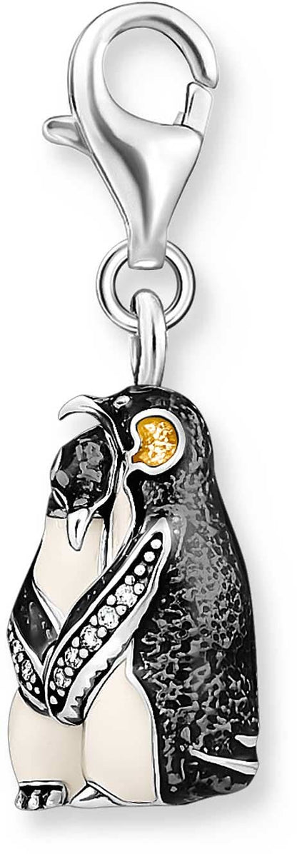 Charm-hänge pingvin i 3D-optik, 925 sterlingsilver, sidovy