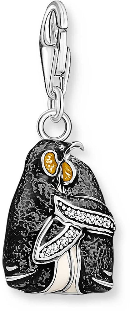 Berlock pingvin i 3D-look, 925 sterlingsilver, detalj med glittriga ränder