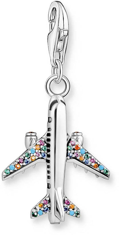 Flygplansberlock i 925 sterlingsilver med färgglada stenar i 3D-look