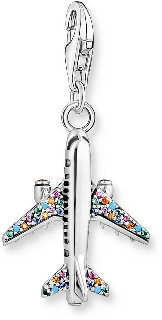 Flygplansberlock i 925 sterlingsilver med färgglada stenar i 3D-look