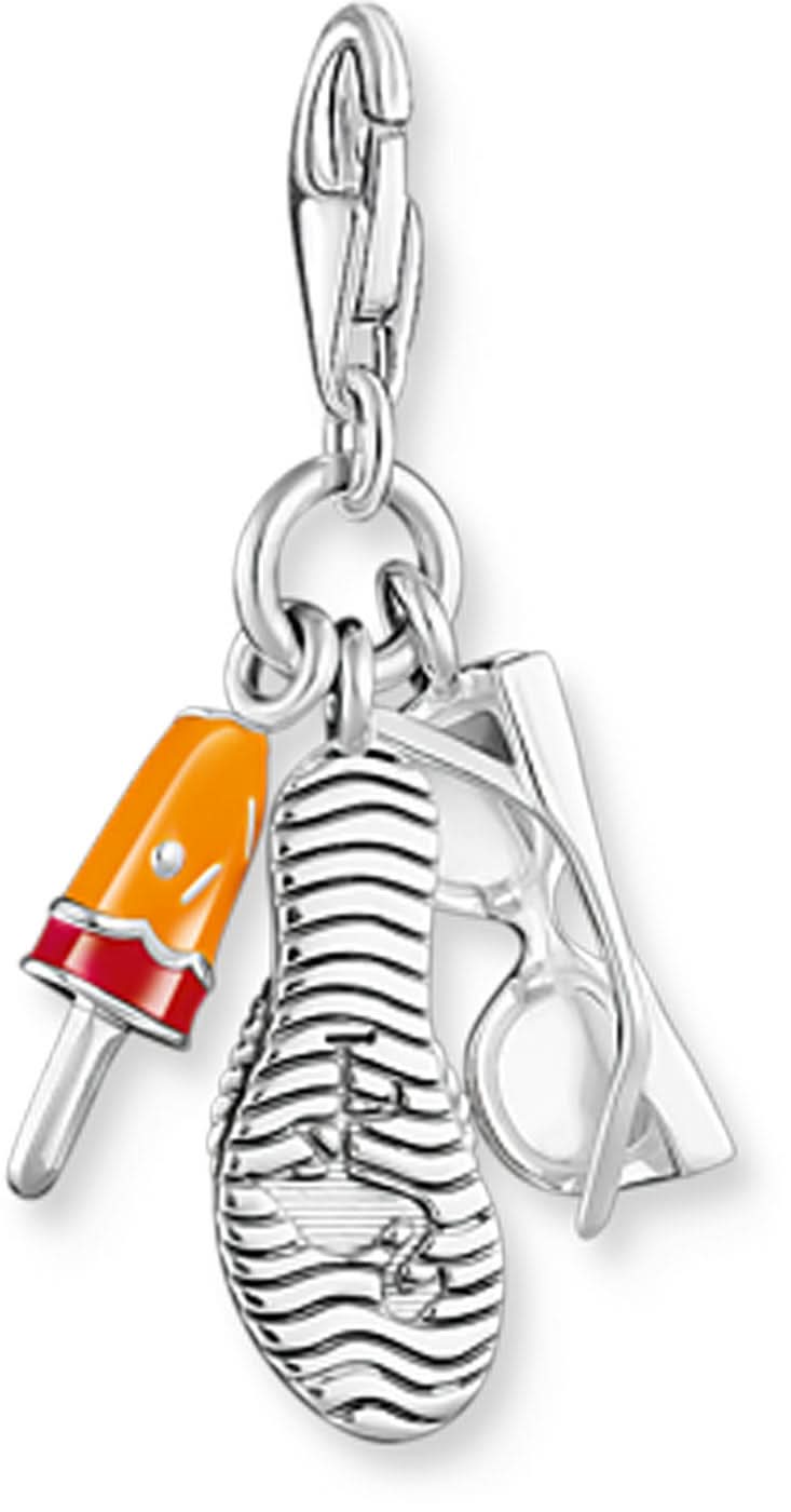 Charm-hänge i silver med räfflad flip-flop och orange solglasögon-/glassmotiv