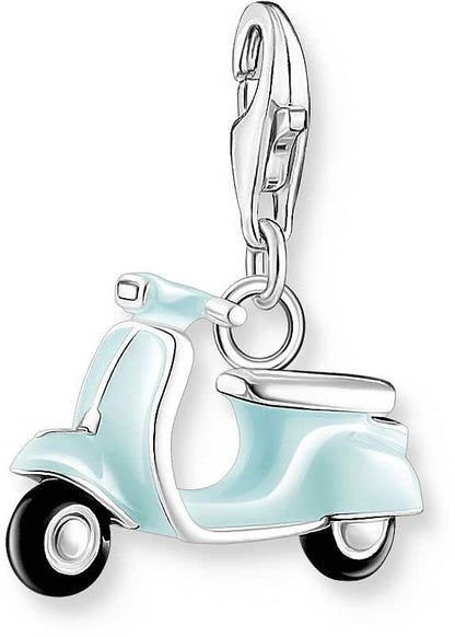 3D-roller-hänge, ljusblå vintage-scooter i 925 silver