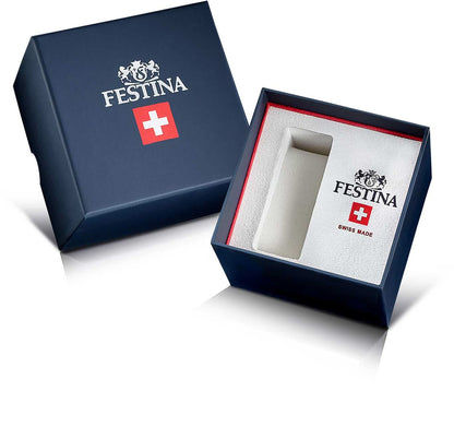 Festina klocklåda med öppen insats, vit dyna och blått lock