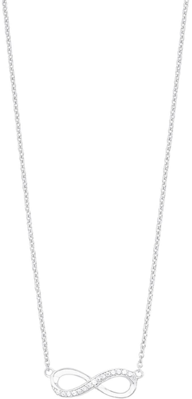 Halsband med silverfärgat infinity-hänge på en lång kedja