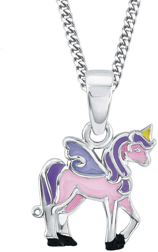 Silversmycke med enhörningshänge (rosa, lila)