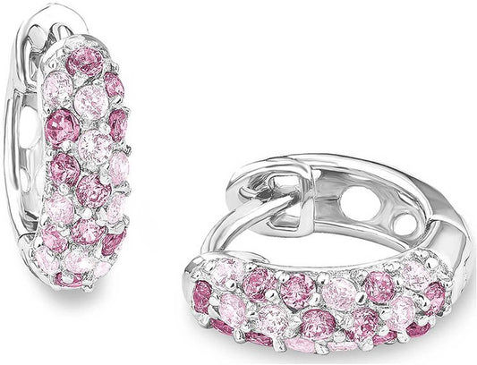 Silvriga creoler med rosa stenar, infattade i oval ring
