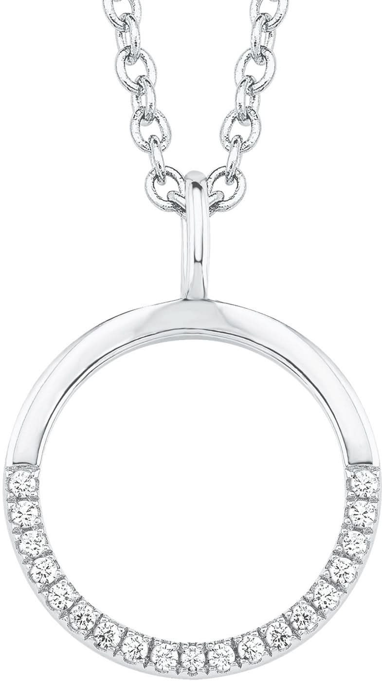 "Halsband i silverfärg med rund stenbesatt berlock, kedjelås och ögla"
