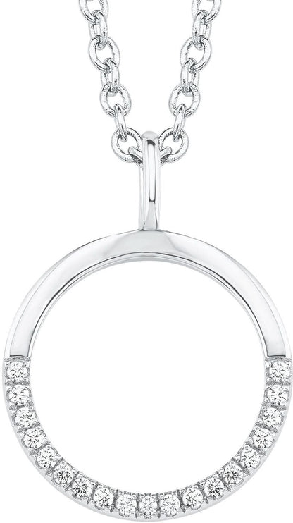 "Halsband i silverfärg med rund stenbesatt berlock, kedjelås och ögla"