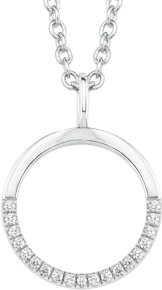 "Halsband i silverfärg med rund stenbesatt berlock, kedjelås och ögla"