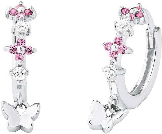 Silvriga creoler med rosa stenar och hängande design