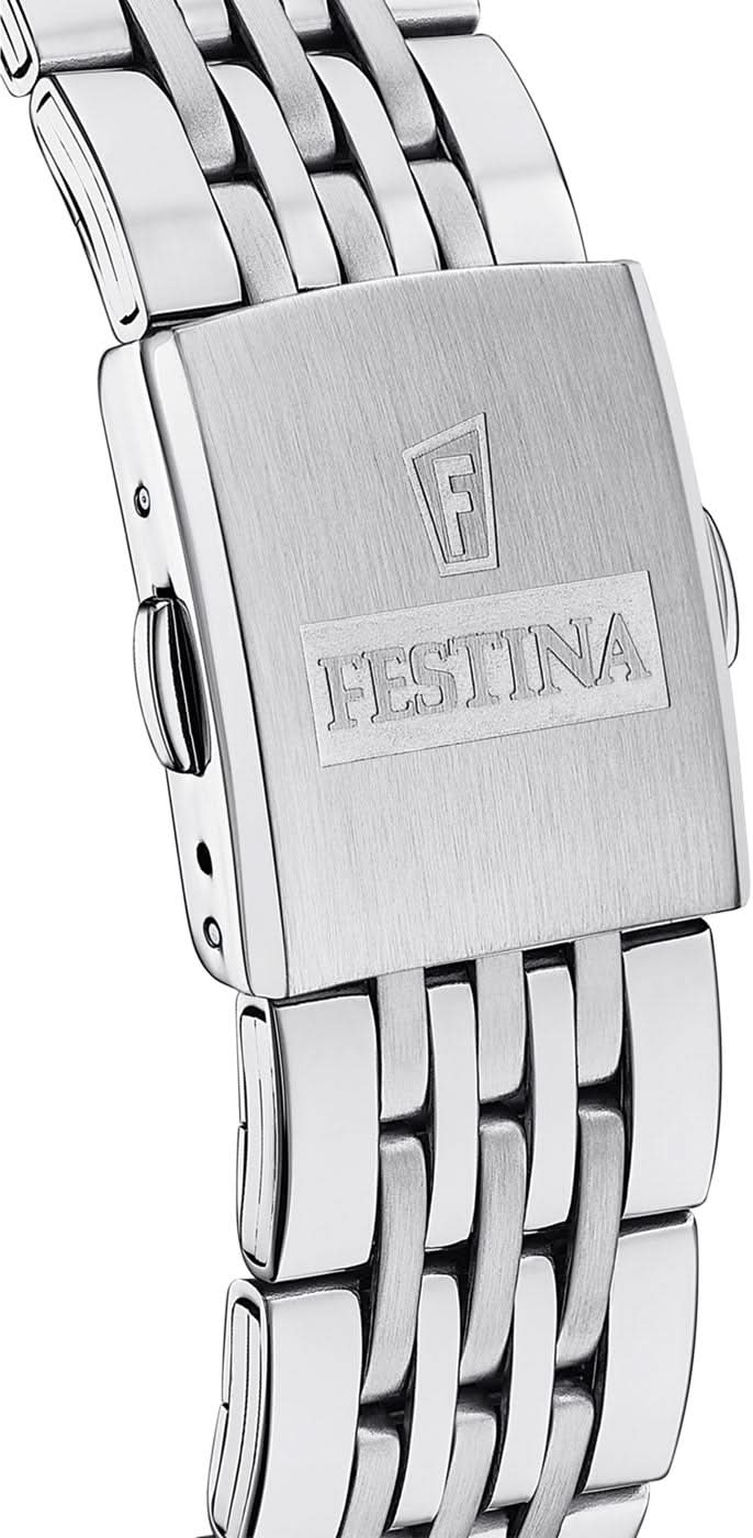 Rostfritt stålspänne på klockarmband med ingraverad F-logotyp