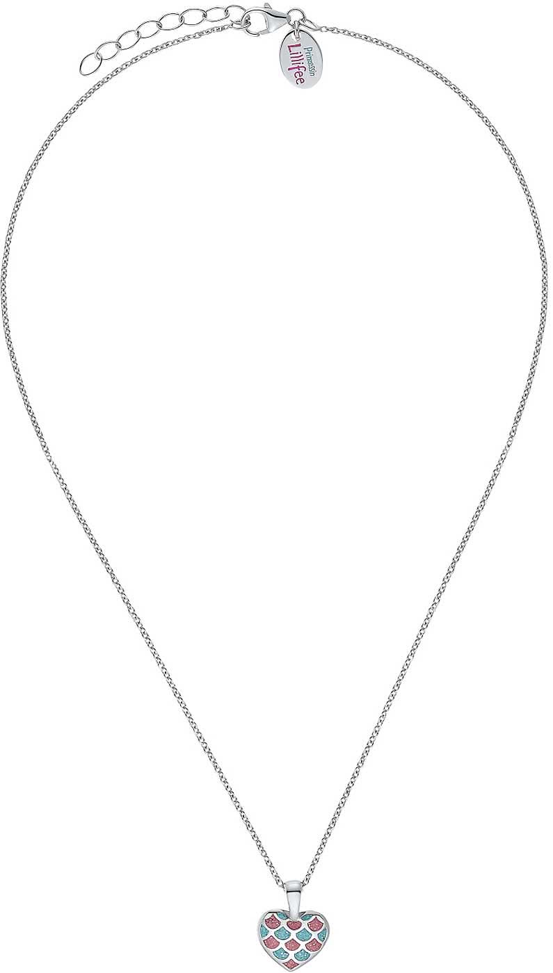Halsband med hjärthänge i emaljerad metall, färgglatt, fin länkkedja