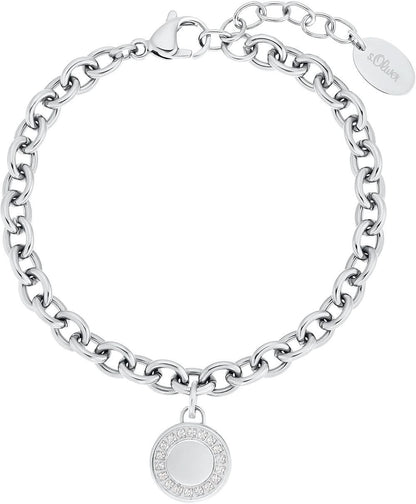 Silarmband i sterlingsilver med länkkedja och rund myntberlock
