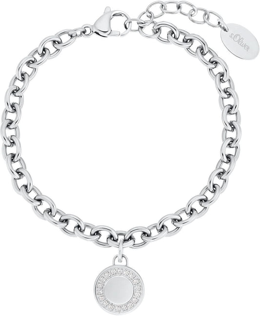 Silarmband i sterlingsilver med länkkedja och rund myntberlock