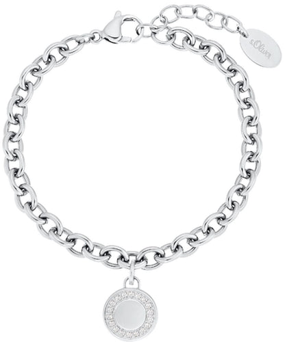 Silverarmband med länkkedja och runt hänge med dekorerad kant
