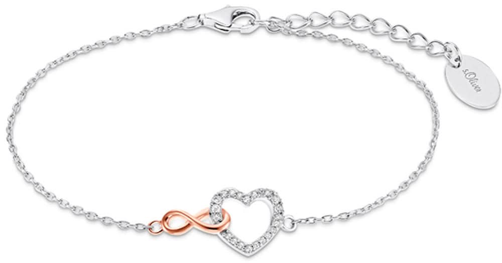 Silverfärgat armband med infinityhjärta, roséguldfärgad rosett och strass