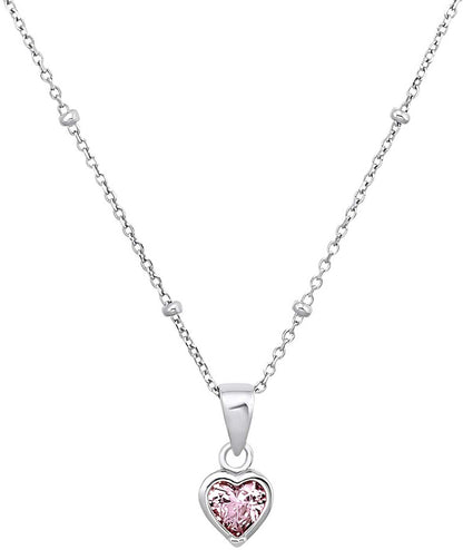 "Halsband i silverfärg med hjärthänge och rosa sten"