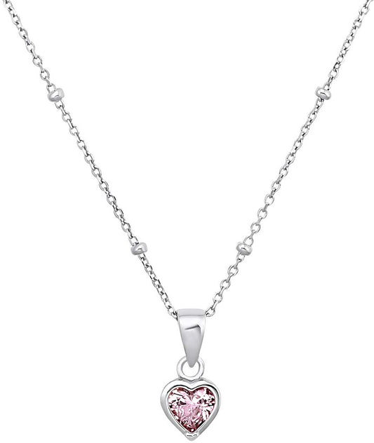 "Halsband i silverfärg med hjärthänge och rosa sten"