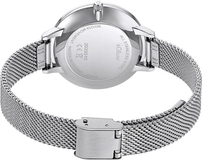 "Damklocka med silverfärgat mesh-armband, baksida och spänne"