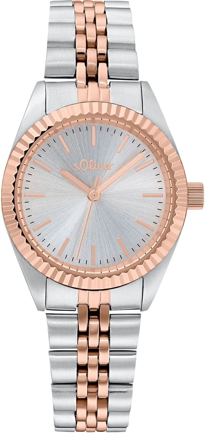 s.Oliver damklocka med roséguldigt metallarmband och ljus urtavla