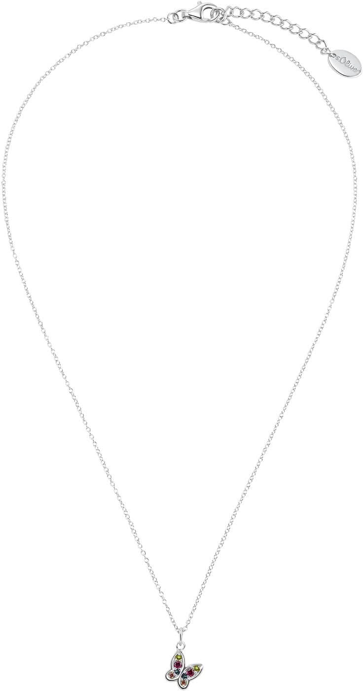 Silversfärgat barnhalsband med fjärilshänge och färgglada stenar, hela kedjan