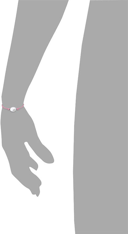 Rosa textilarmband med silverfärgade berlocker i rostfritt stål och hjärtdetalj