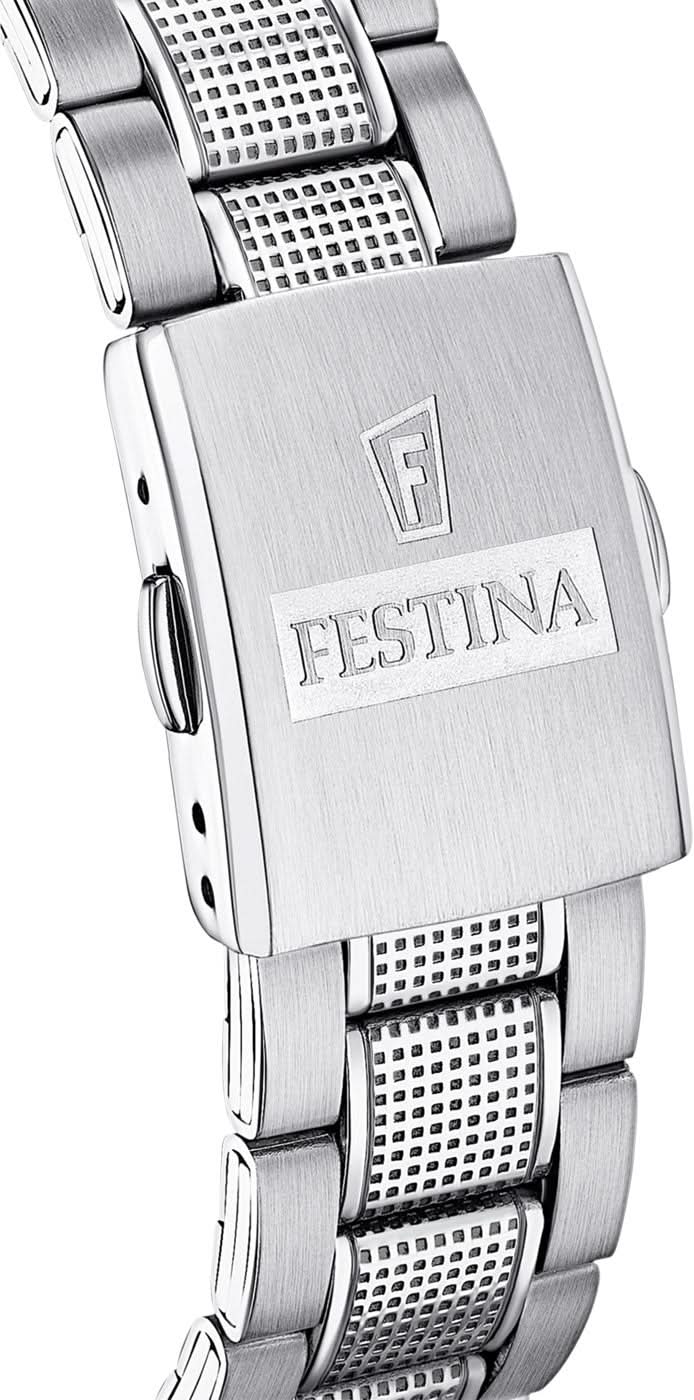 Klockfodral med FESTINA-logotyp och silverfärgat metallarmband