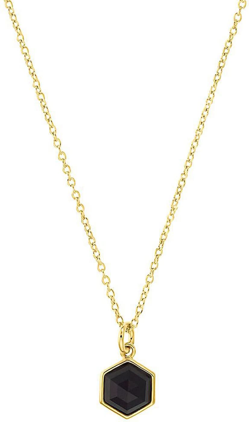 Halsband med fyrkantigt hänge från s.Oliver Jewelry, guldfärgat halsband med mörk sten