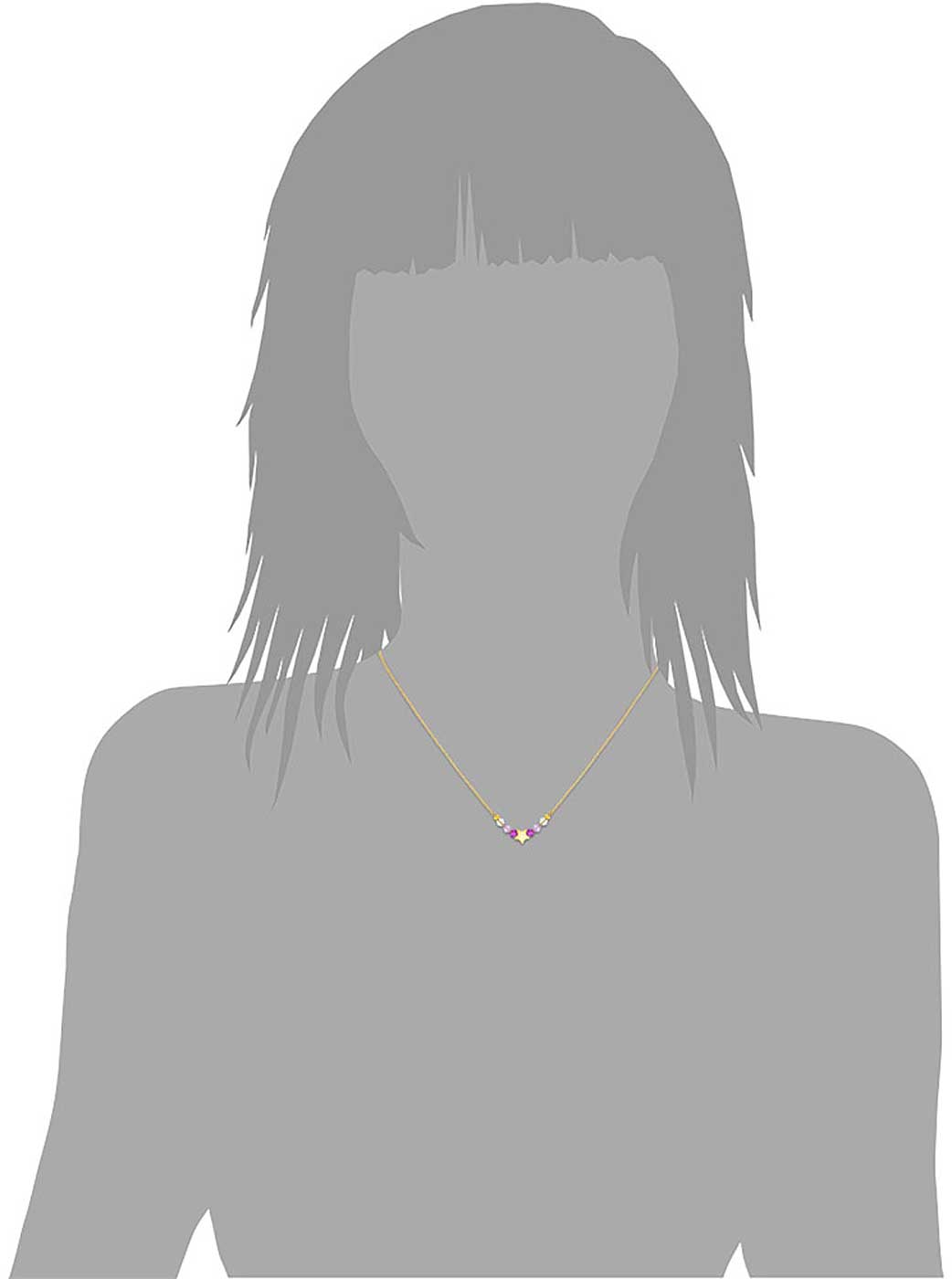 Halsband med lila pärlor och gul stjärnhänge, guldfärgat kedja vid urringningen