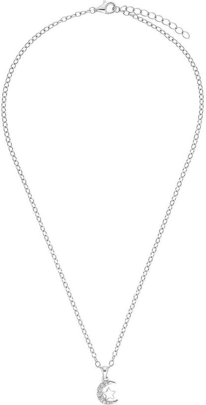 Silket halsband med måneberlock och stjärnmotiv, lång kedja