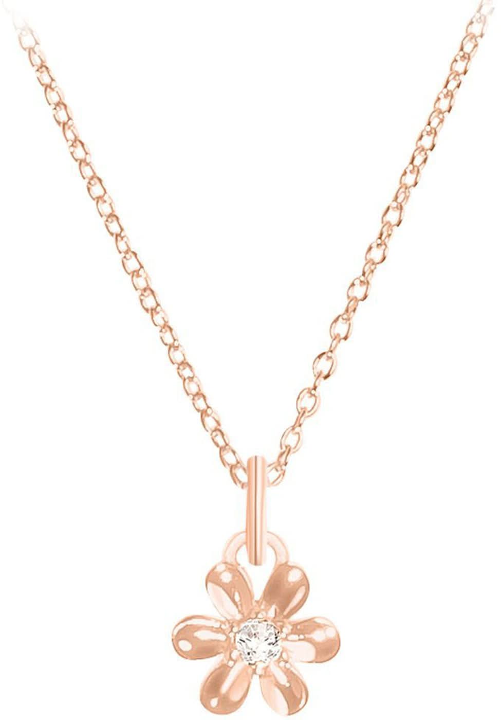 Halsband med blomhänge i roséguldfärgad metall och gnistrande strasssten