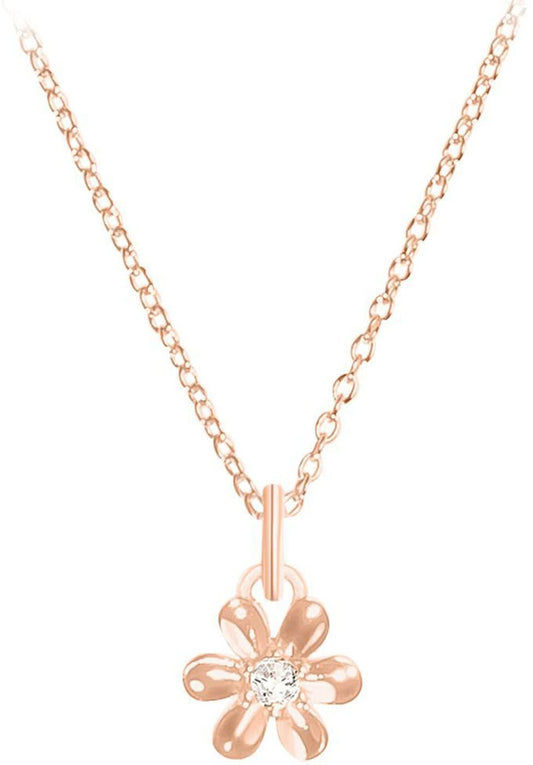 Halsband med blomhänge i roséguldfärgad metall och gnistrande strasssten
