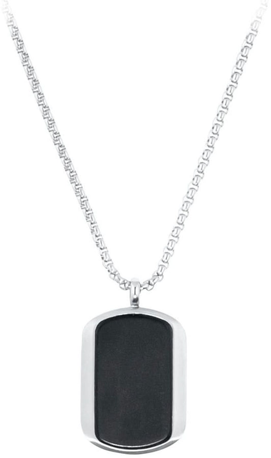 Halsband med dog tag-hänge (s.Oliver Jewelry), svart platta, silverfärgad kedja