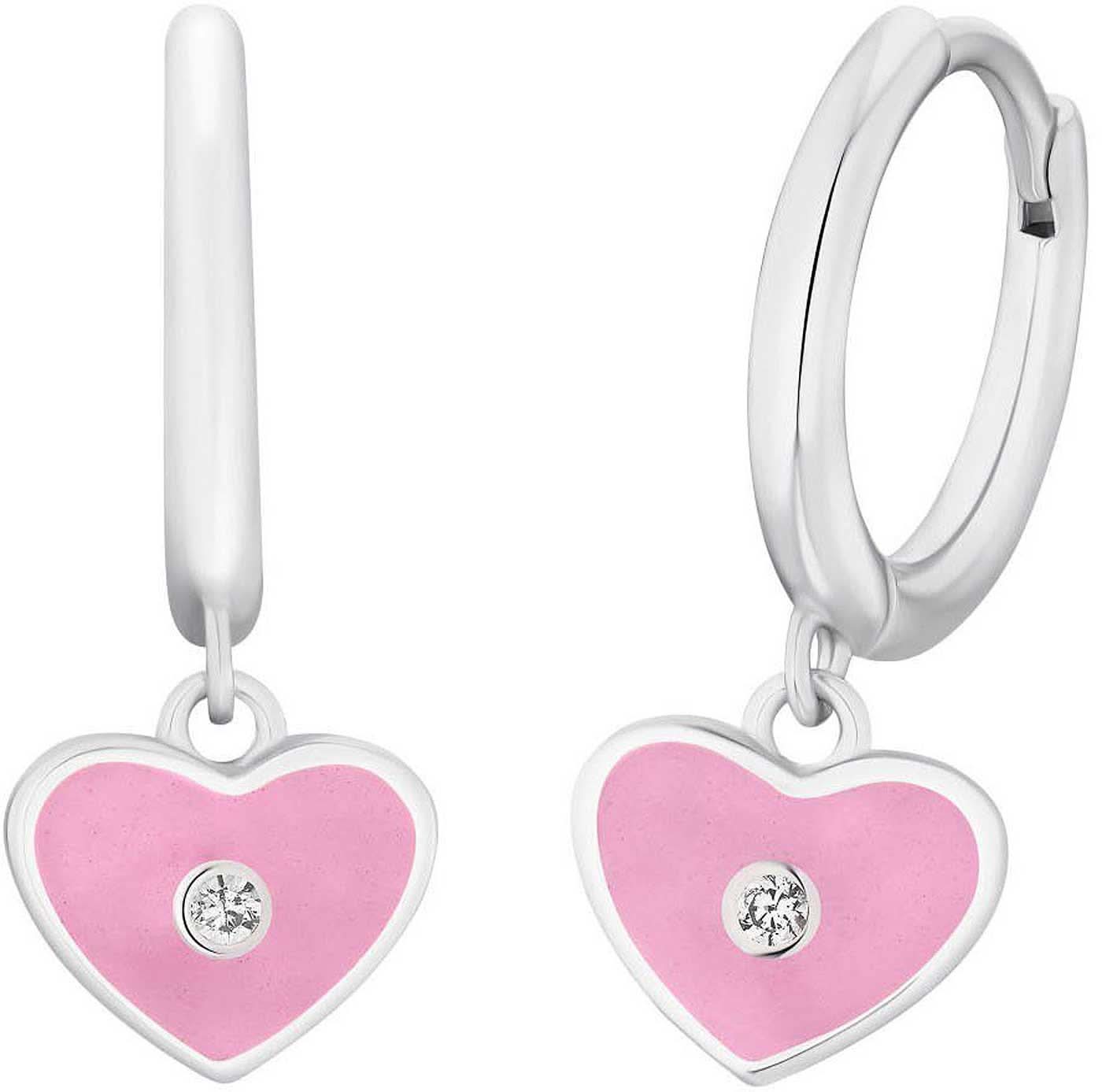 Hjärtörhängen med rosa hjärthänge, silverfärgat sten-detalj och creoler