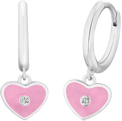 Hjärtörhängen med rosa hjärthänge, silverfärgat sten-detalj och creoler