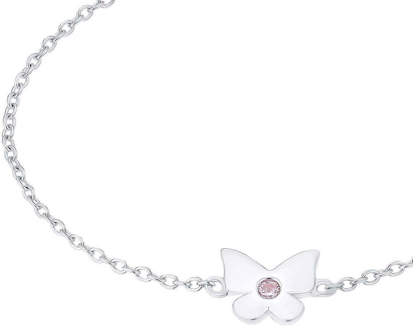 "Armband i silverfärg med större fjärilshänge med rosa sten"